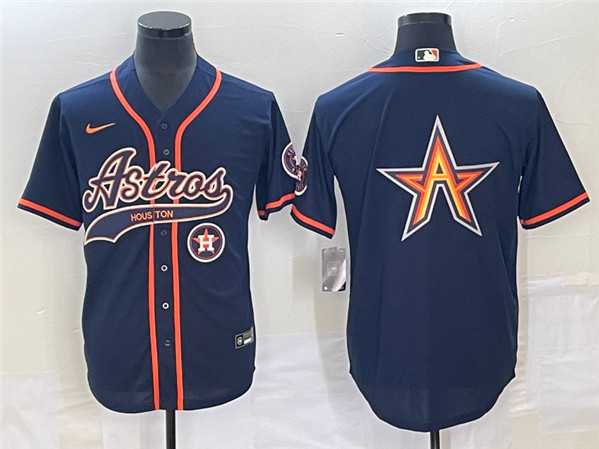 Men%27s Houston Astros Navy Team Big Logo With Patch Cool Base Stitched Baseball Jersey